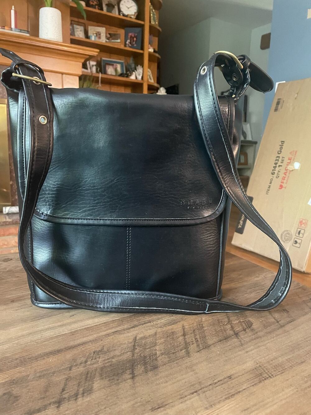 Vintage Black Leather Duffle Crossbody